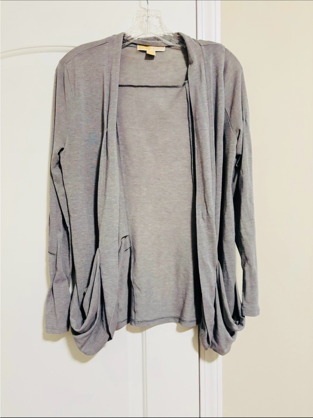 MICHAEL KORS, Light Gray Open-Front Women’s Cardigan Sweater, Size Large